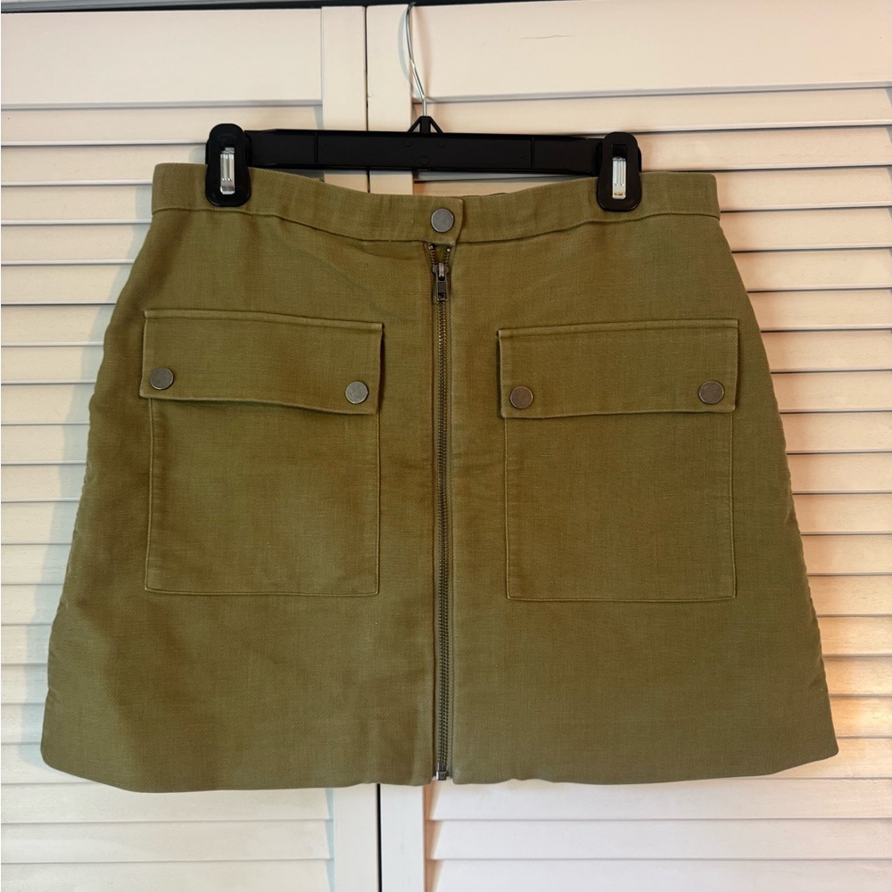 & Other Stories Green Zip Front A-Line Mini Skirt